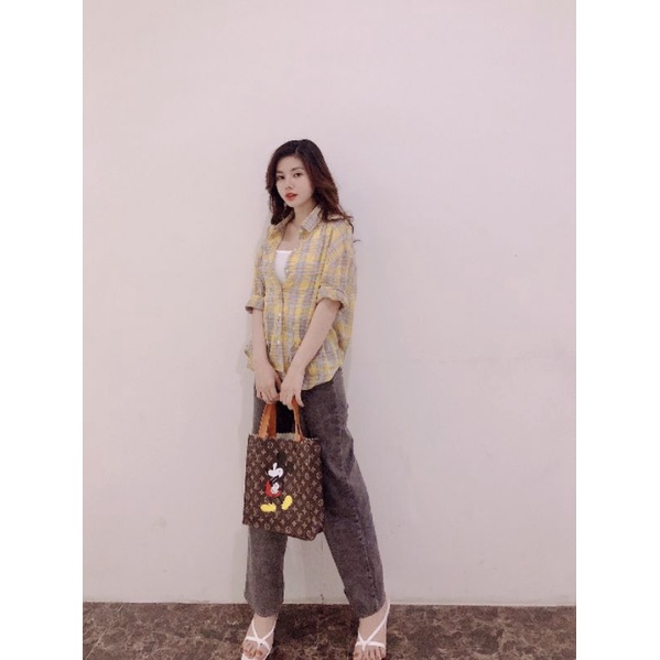 Áo Sơmi Caro Nữ, Áo Sơ Mi Tay Dài Kẻ Sọc Caro Form Rộng Ba Màu