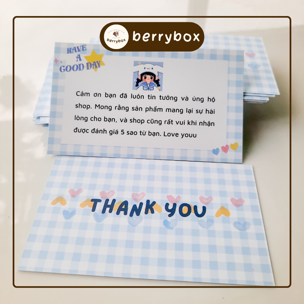 Cá | Set 50 card thank you, thiệp cảm ơn dễ thương Caro, size 9x5,5cm