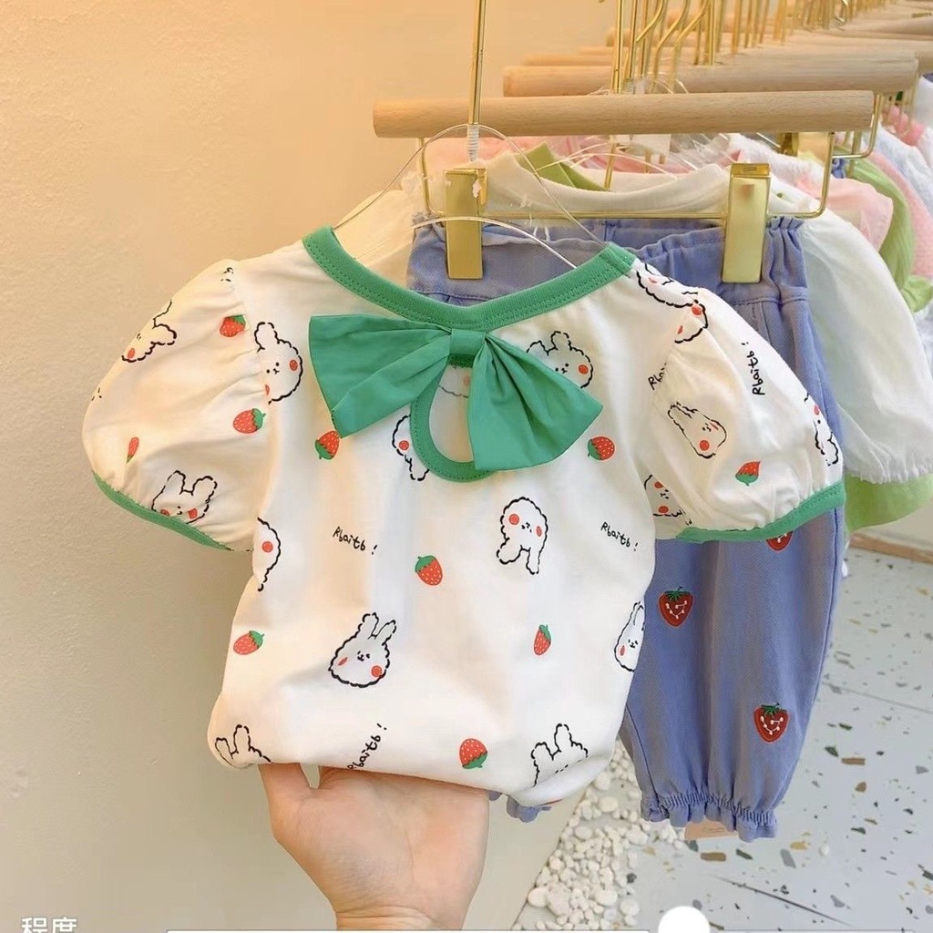 Áo Thun Cotton Mỏng Tay Cộc In Hình Thỏ Dâu Tây Thời Trang Mùa Hè Phong Cách Nhật Bản Hàn Quốc Hàng Mới Dành Cho Bé Gái 2022