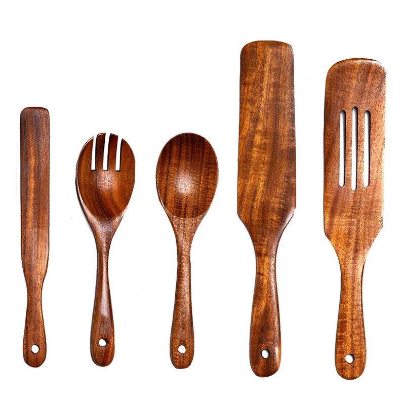 Bộ 5 Dụng Cụ Nấu Ăn Bằng Gỗ Tự Nhiên Bền Bỉ Khối Lượng Nhẹ Chịu Nhiệt Dễ Lau Chùi