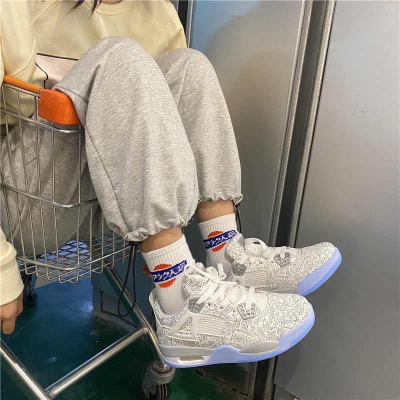 Giày Nữ Air Jordan 4 LASER đệm khí Cổ Thấp, Giày thể thao Nữ AJ Trắng Laser