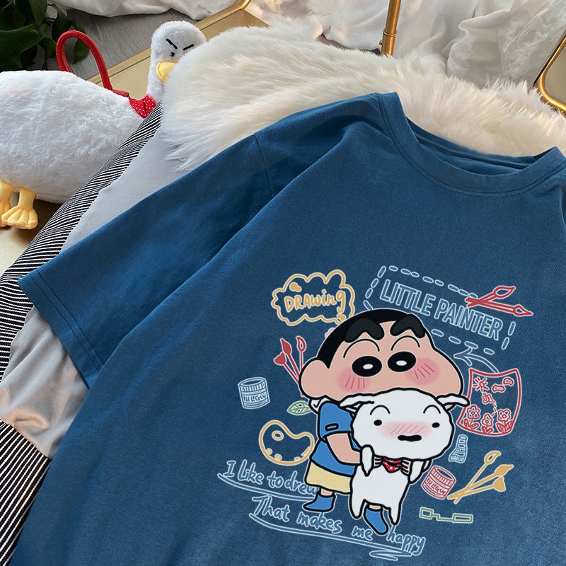 Áo Thun Cotton Tay Ngắn Dáng Rộng In Hình Cậu Bé Bút Chì Shin-Chan Phong Cách Thời Trang Mùa Hè Hàng Mới 2022 Dành Cho Nữ