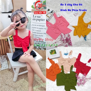 Áo 2 dây cho bé gái đính nơ xinh trước ngực, áo croptop hai dây cực đáng yêu
