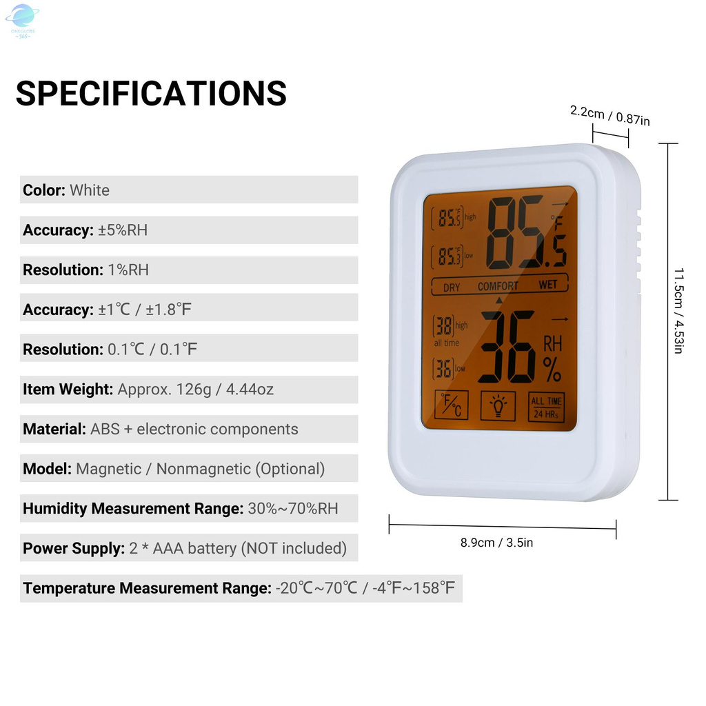 O&G High Precision Thermometer Hygrometer Digital Thermo-Hygrometer with Touch-Screen Wall Mounted Weather Station with Backlight ℃/℉ Switchable All-Time/24-Hour Maximum Minimum Temperature Humidity Comfort Reminder Function