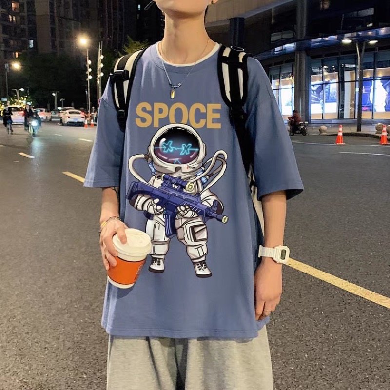 Áo thun tay lỡ nam nữ, áo phông unisex form rộng chất cotton mát mịn thấm hút mồ hôi in hình phi hành gia