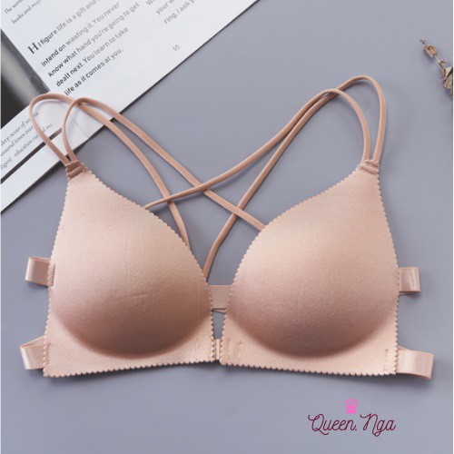 Áo Bra dây đan chéo sexy, Áo brallte bàn tay nâng ngực, Áo ngực cài trước, Queennga