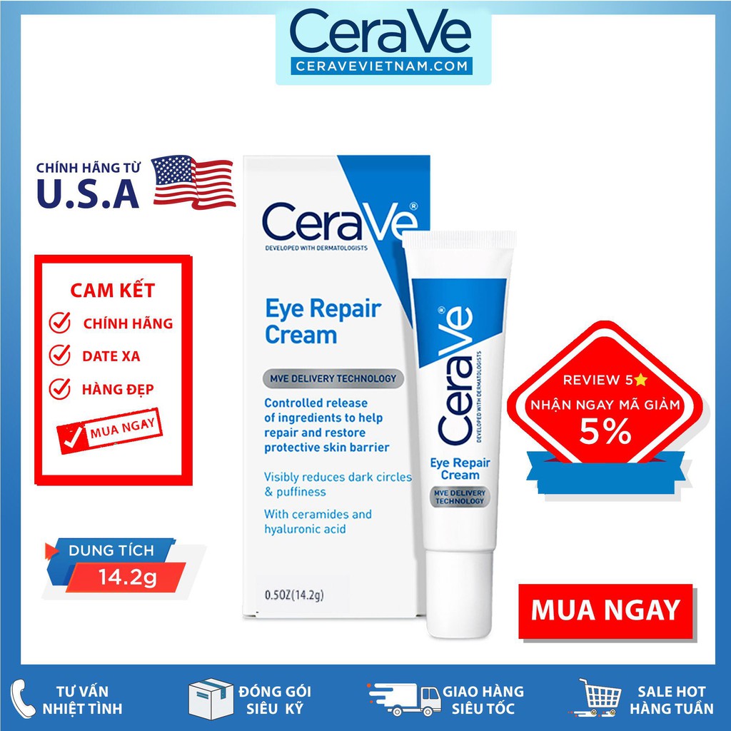 Kem dưỡng mắt CeraVe Eye Repair Cream (14.2g)