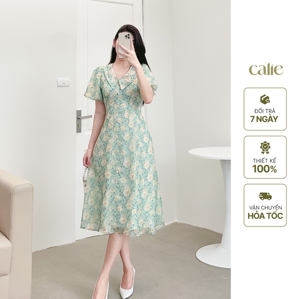 Váy dáng A phối cúc trai nữ tính, Đầm dáng suông tôn dáng Calie VA118