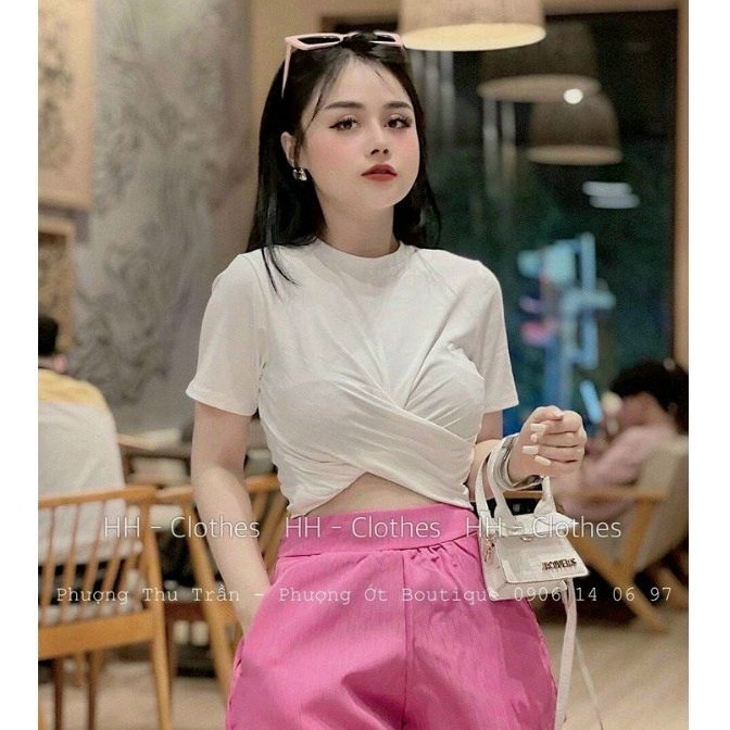 áo thun tay ngắn croptop xoắn bụng (A15