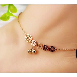 Lắc chân titan hình đồng tiền cổ màu vàn.g hồng