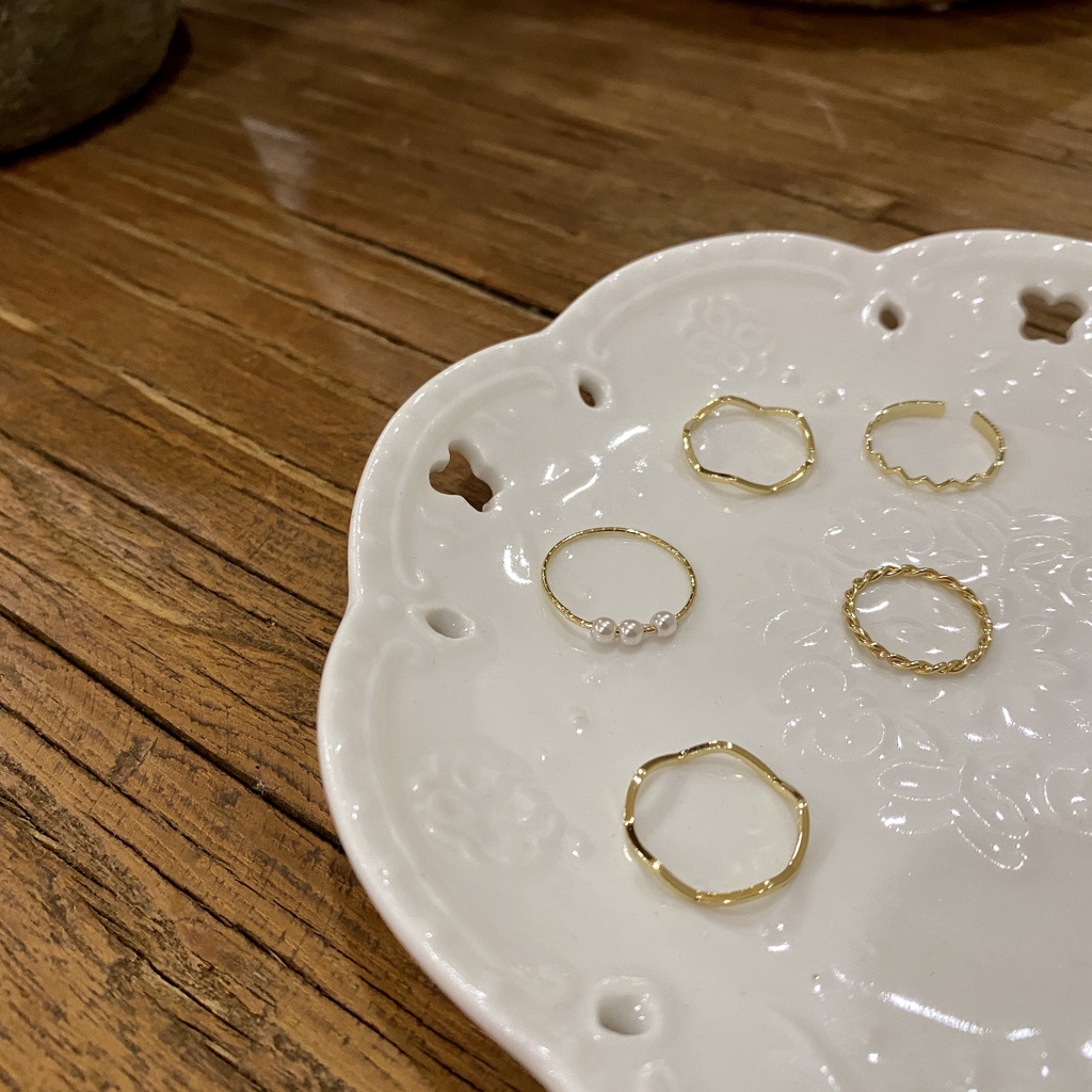 Bộ nhẫn mạ vàng đính ngọc trai nhân tạo phong cách cổ điển