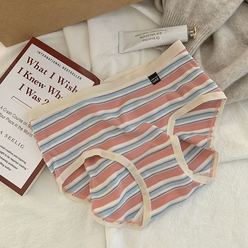 Quần Lót Lưng Vừa Kẻ Sọc Ngang Dễ Thương Cho Nữ