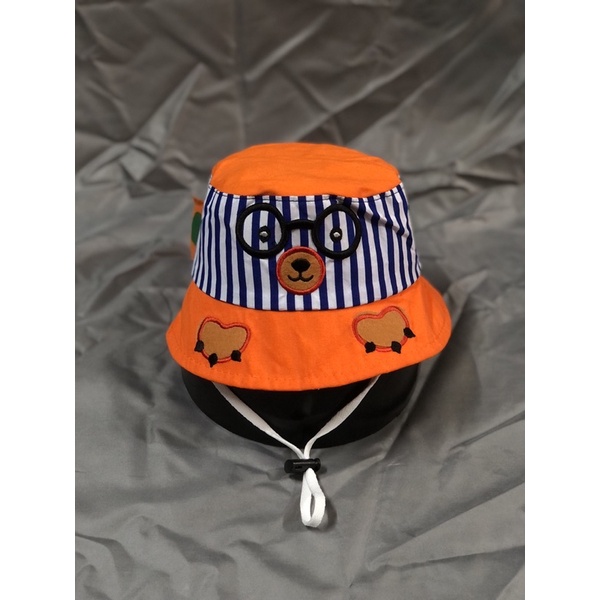 Nón bo cho bé từ 1-3 tuổi phối sọc thêu gấu mắt kính - Nón vành bé