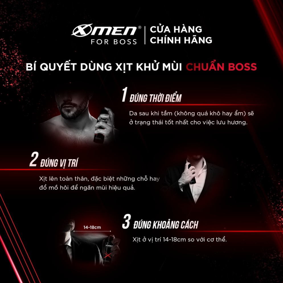 Combo 2 Xịt Khử Mùi XMen For Boss Intense  thể tích 150ml/chai -Mùi hương trầm đầy nội lực