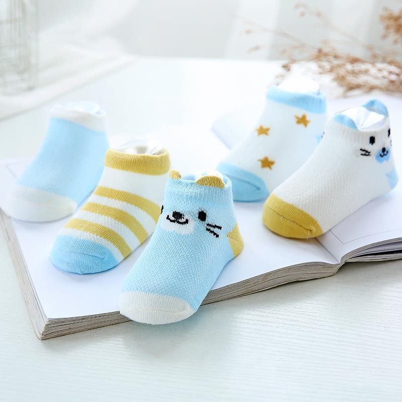 Set 5 đôi TẤT lưới KIDS hình thú mềm mịn, thoáng khí cho bé 0-2 tuổi