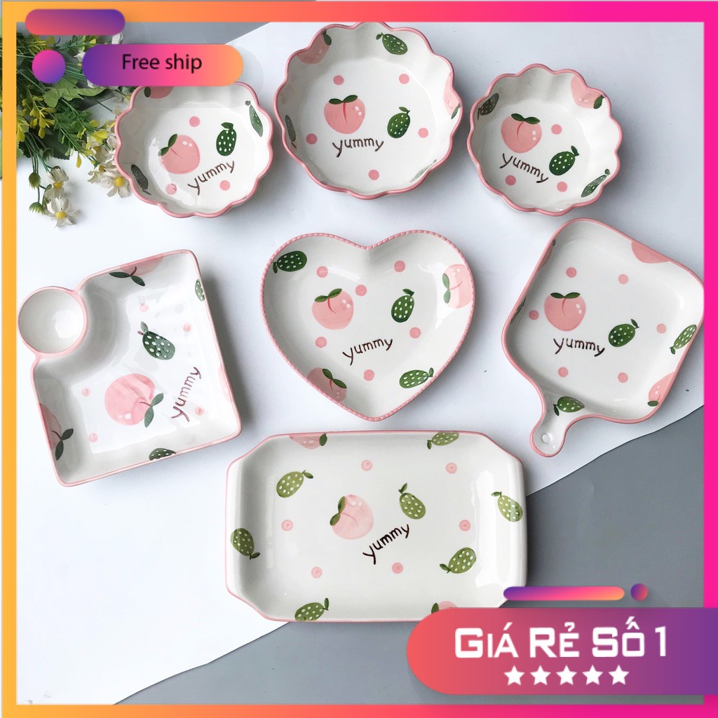 Bát Sứ Bộ Bát Đĩa Decor Bát Ăn Cơm Bộ Chén Dĩa Sứ Dễ Thương Trái Đào Cute Cao Cấp S08