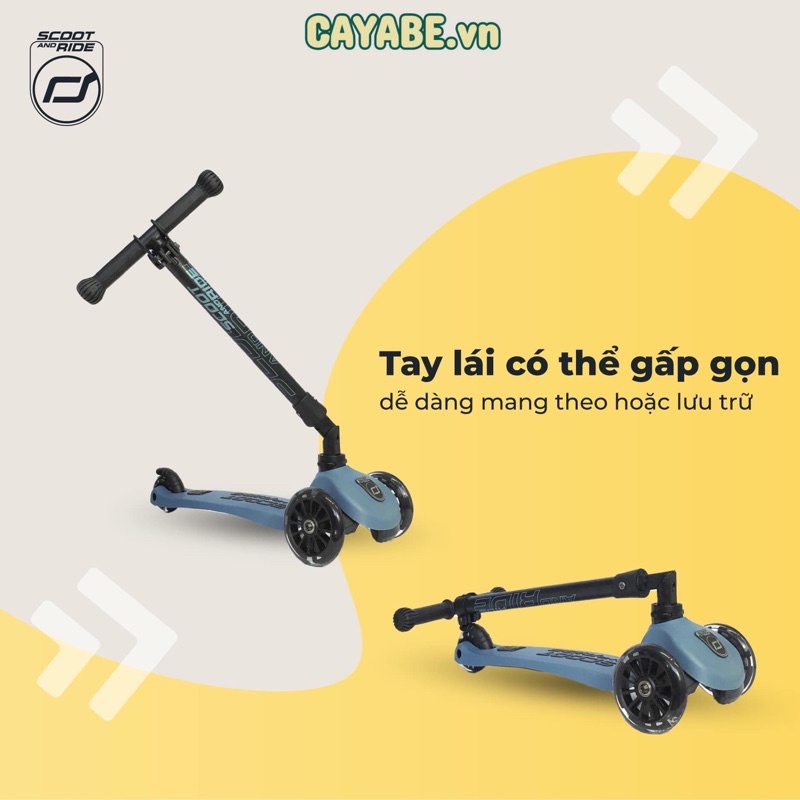 [CHÍNH HÃNG]: Xe scooter Scoot and Ride Highway Kick 3 bánh xe có đèn LED cho bé từ 2 tuổi trở lên