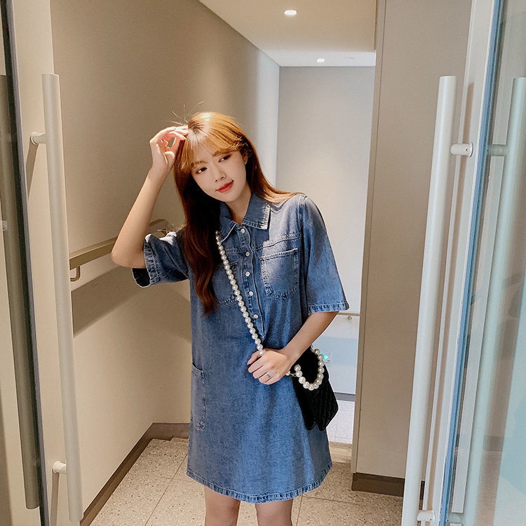 Đầm Denim Mỏng Dáng Rộng Phong Cách Hàn Quốc Cổ Điển Thời Trang Mùa Hè Hàng Mới 2023