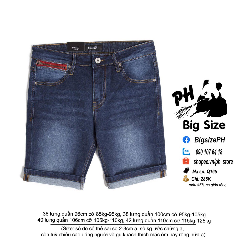 [Nowship/Grab] - [#Bigsize 85kg-125Kg]- Quần Jean Thun ngắn màu xanh wash/rách/trơn Size to Bự- Q165