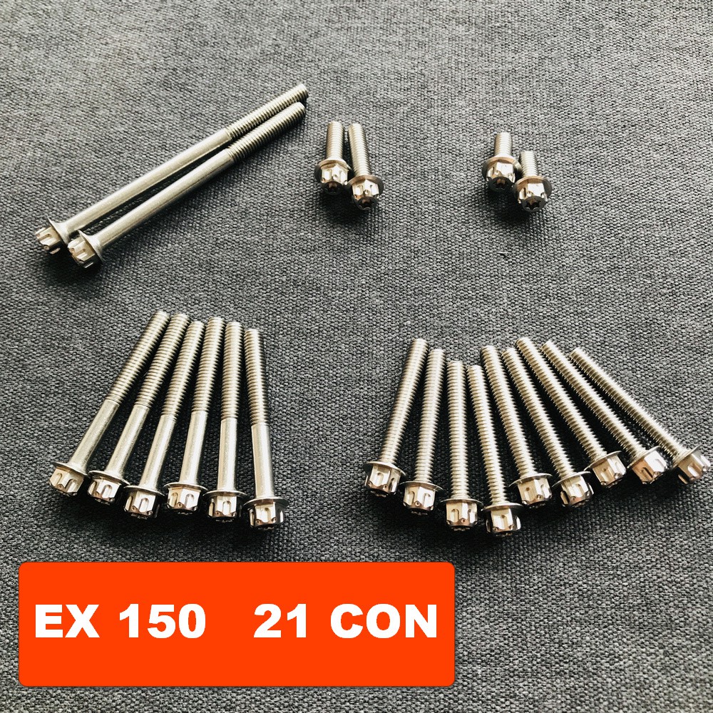 [TRANG TRÍ] Bộ ố kiểu xe máy, ốc trang trí lốc máy INOX kiểu SALAYA gắn xe EXCITER 150