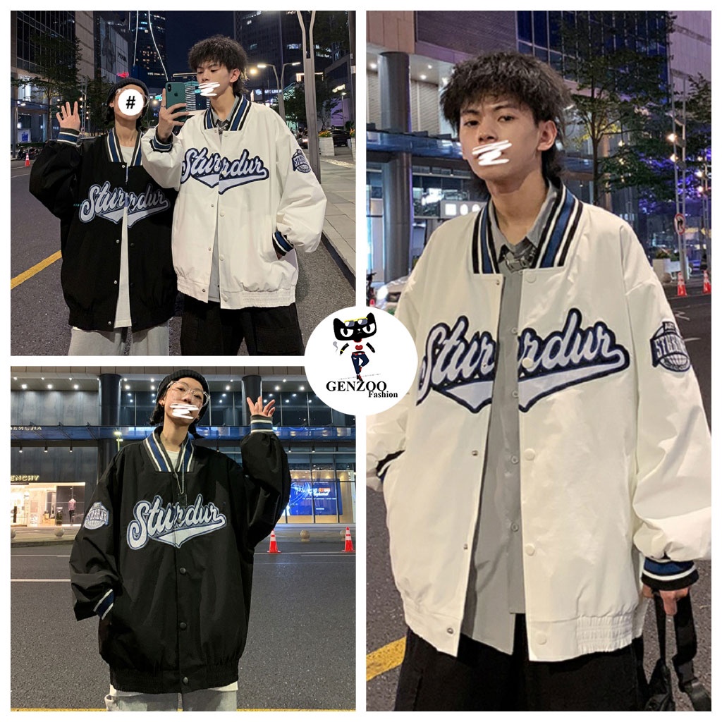 Áo khoác Bomber Unisex STURDUR phối chữ thời trang Áo Bomber Jacket 2 lớp form rộng Hàn Quốc - GEN_ZOO