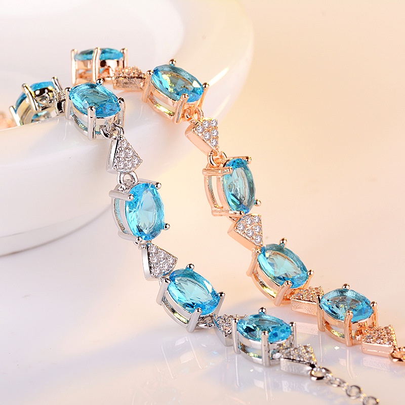 Ximilu♥Vòng Tay Bạc 925 Đính Đá Topaz Xanh Thời Trang Dành Cho Nữ
