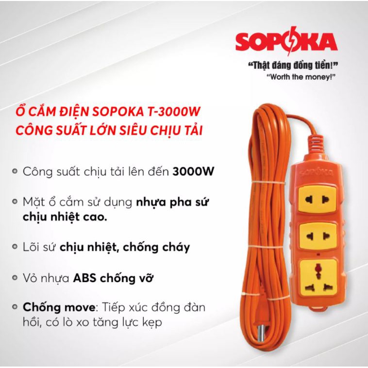 Ổ cắm siêu chịu tải Sopoka lõi sứ chống cháy P6000W, 4S-6000W