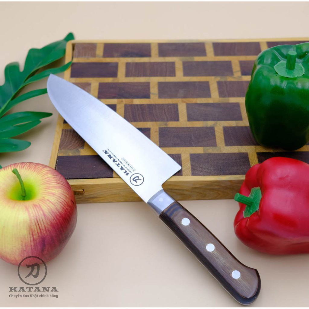 Dao thái đa năng KATANA Santoku cán đen bản mới - Dao bếp cao cấp thương hiệu KATANA - KATA201 (16,5mm)