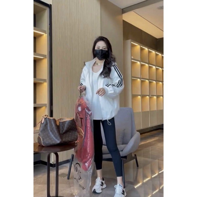 (Free Ship) Áo Khoác Nữ PHối Sọc Tay Cổ Cao Có Nón Có Dây Rút Eo Thời TRang ulang 2022 Shop VLTN