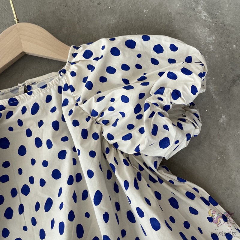 Đầm Công Chúa Tay Ngắn Phồng Họa Tiết Chấm Bi Dễ Thương Thời Trang Mùa Hè Phong Cách Hàn Quốc Dành Cho Bé Gái