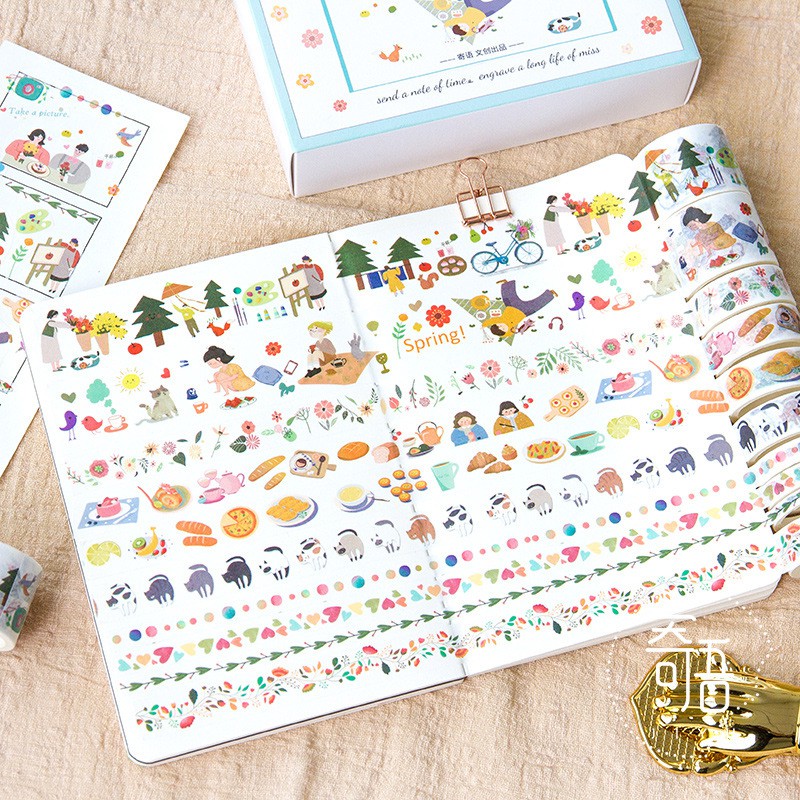 Set 20 Cuộn Băng Dính Washi Tape Trang Trí Scrapbook, Planner