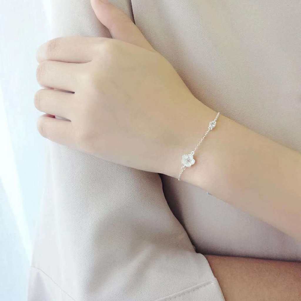 Lắc Tay Bạc Hình Hoa Đào Hồng Nhỏ Gắn Đá Xinh Xắn XB-L43 Bảo Ngọc Jewelry