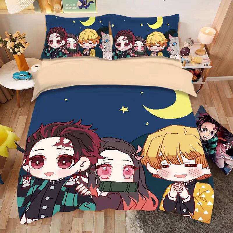 Bộ Chăn Ga Và Vỏ Gối 3 Trong 1 In Hình Nhân Vật Anime Demon Slayer Tanjirou