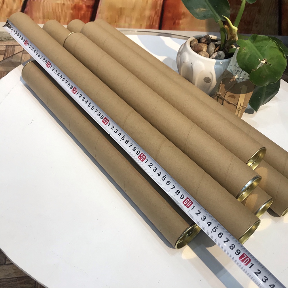 Ống Giấy Tube đựng Poster, bản vẽ, tranh liễn. Đường kính 54mm, Có sẵn nắp nhôm đậy 2 đầu. ống dày 2mm, nhiều kích thước