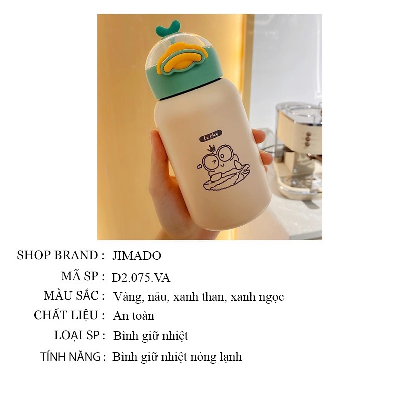 Bình nước giữ nhiệt cute cho bé lõi inox có ống hút nhiều màu ngộ nghĩnh dung tích 420ml JIMADO D2.075.VA