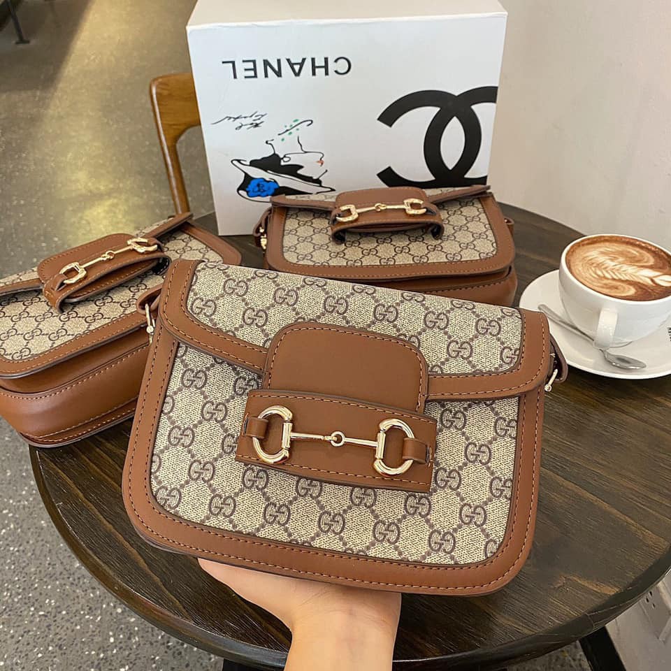 Túi nữ đeo chéo đeo vai kèm đai xinh màu nâu h46