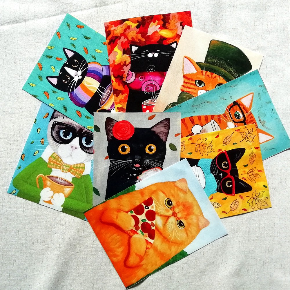 Vải may in hình mèo dễ thương đa năng 15x20cm