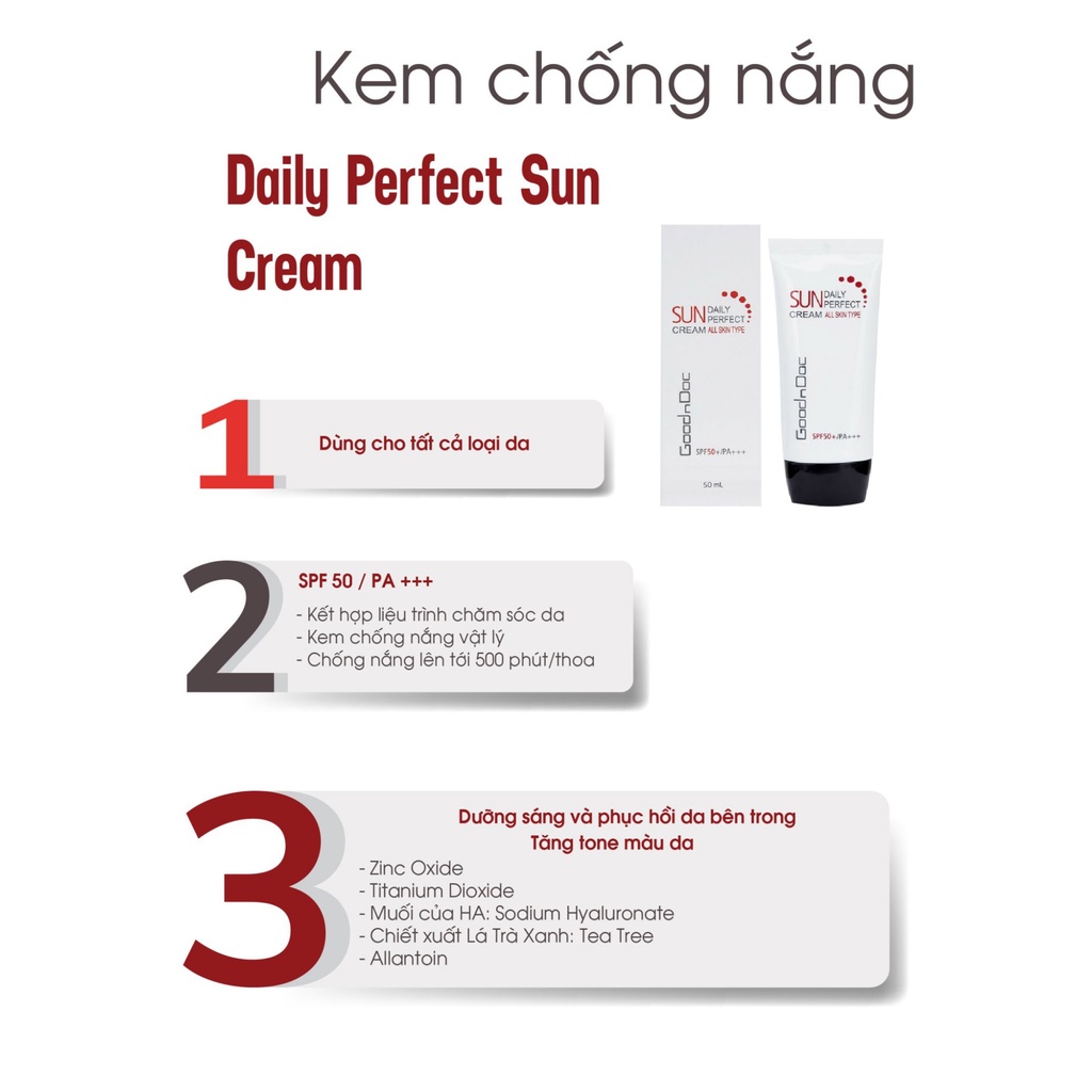 Kem Chống Mắng GoodnDoc Sun Cream Daily Perfect SPF50/PA+++ dành cho mọi loại da (Tuýp 50ml)