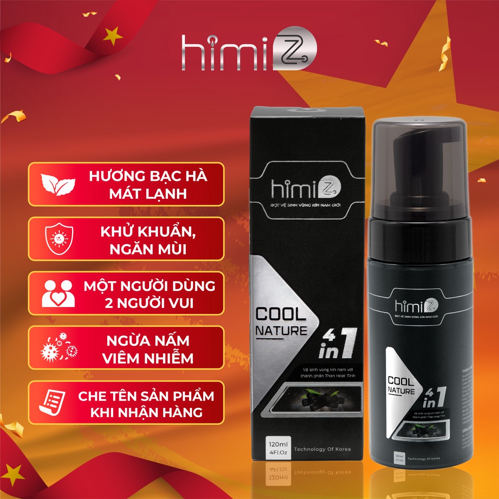 Dung dịch vệ sinh nam giới Himiz Cool Nature dạng bọt công nghệ than hoạt tính tiên tiến ngừa khuẩn ngăn mùi 120ml