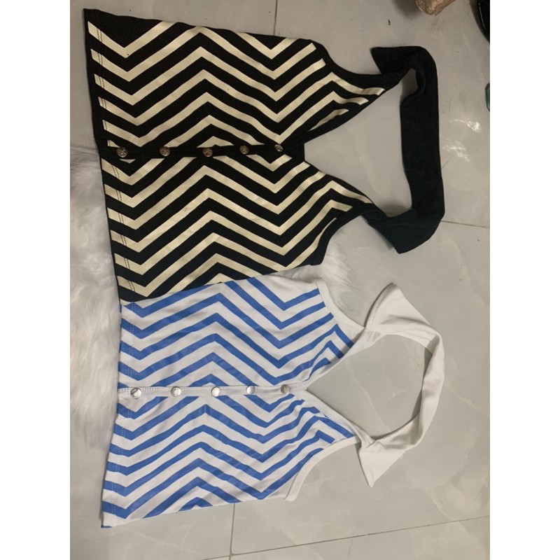 Áo yếm croptop phối sọc cổ bẻ