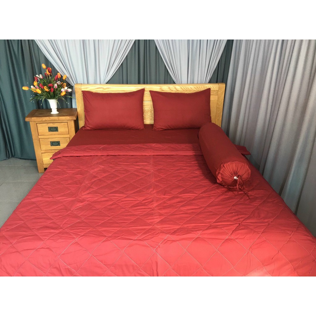 Bộ Drap Giường Cotton 100% Phong Cách Một Màu Sang Trọng Lan Bedding - Màu Đỏ