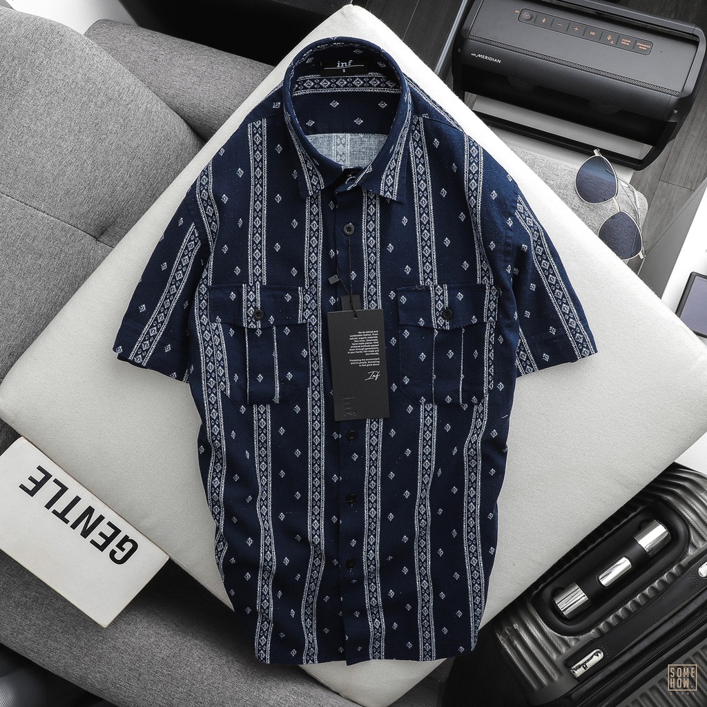 Áo Sơ Mi Nam INF Ngắn Tay Họa Tiết, Chất Vải Cotton Dày Dặn Cao Cấp, SM004826, SOMEHOW