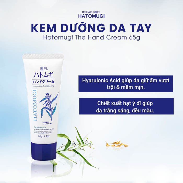 Kem Dưỡng Da Tay Hạt Ý Dĩ Reihaku Hatomugi Hand Cream 65g Nhật Bản