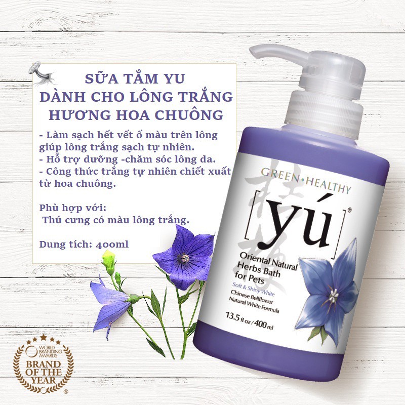 SỮA TẮM YU DƯỠNG LÔNG SIÊU THƠM DÀNH CHO CHÓ MÈO LÔNG TRẮNG