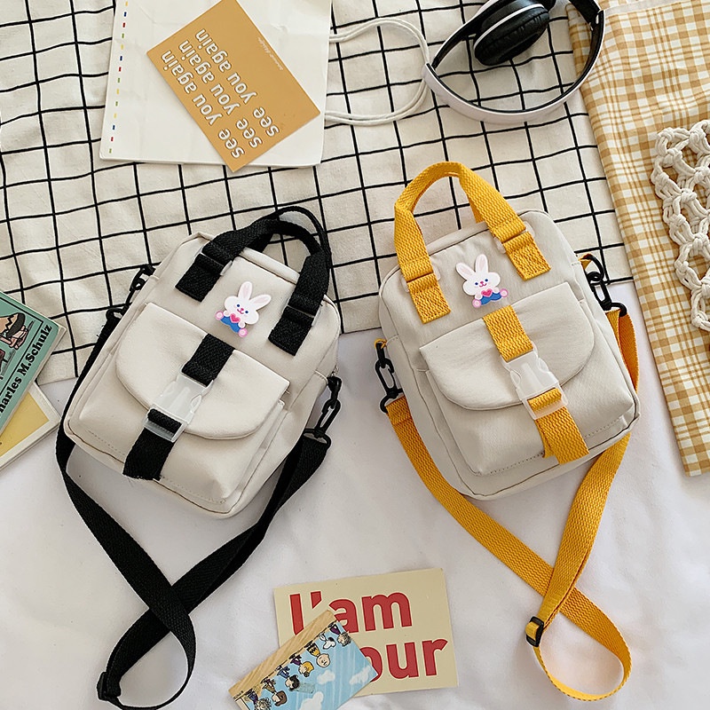 Túi Đeo Chéo Vải Canvas Mềm Kiểu Vuông Nhỏ Gọn Thời Trang Cho Nữ