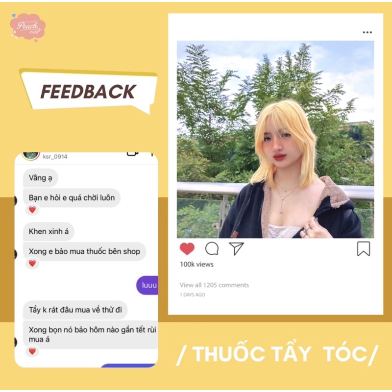 Thuốc tẩy tóc an toàn , Không khô xơ tóc Peach Collagen tặng kèm mũ trùm tóc và găng tay của Peachbygat