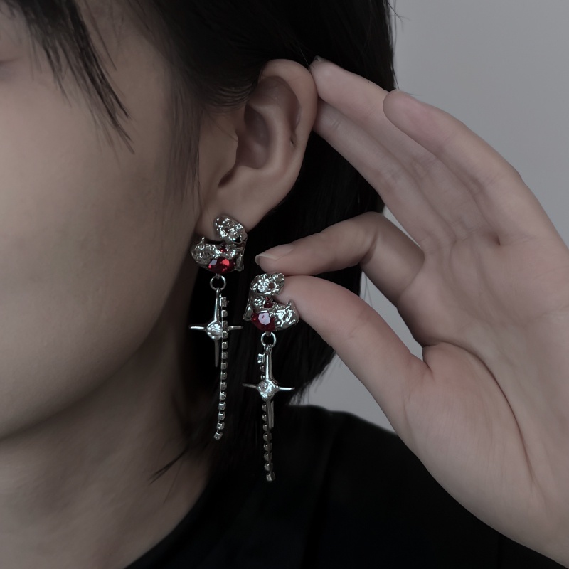 Bông Tai Hình Thánh Giá Đính Đá Hồng Ngọc Phong Cách Hip Hop Đường Phố