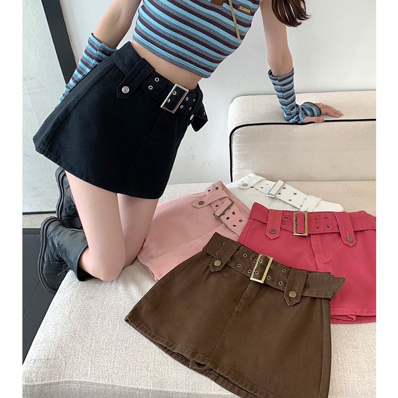 QADCOL Chân Váy Chữ A Lưng Cao Chất Liệu Denim Theo Phong Cách Vintage