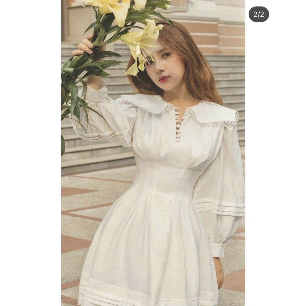 [CÓ SẴN] [Rẻ vô địch]  Đầm Tay Phồng Nút Cổ Vintage - D0470 | BigBuy360 - bigbuy360.vn