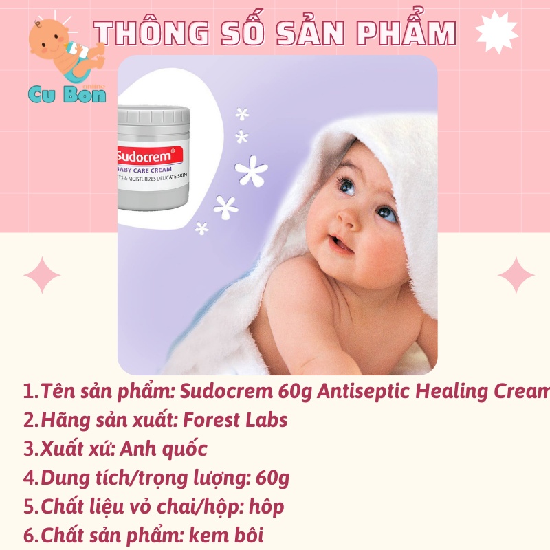 Kem Sudocrem 60g Antiseptic Healing Cream của UK dạng bôi chống hăm chàm bỏng xước da cho trẻ em và người lớn